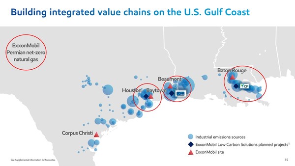 엑손모빌의 정유 사이트를 비롯해 여러 인프라가 걸프 해안에 걸쳐 마련되어 있다. 덴버리의 파이프 네트워크가 필요한 이유다./ 엑손모빌