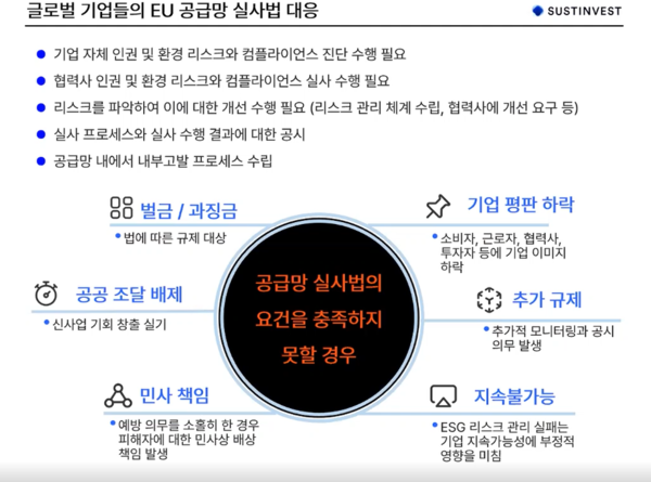 EU의회가 공급망 실사법을 통과시키면서, 규제 대상이 되는 글로벌 기업들이 공급망 관리를 위해 협력사의 ESG 정보를 요구하기 시작했다./서스틴베스트