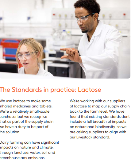 유당은 물 사용, 온실가스 생산, 비료 사용 및 수질 오염에 이르기까지 자연에 큰 영향을 미치는 유제품에서 나와 기준 성립을 위한 테스트 재료로 선정됐다.