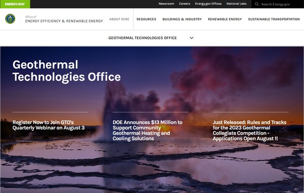  미국 에너지부의 지열 기술 사무소 홈페이지