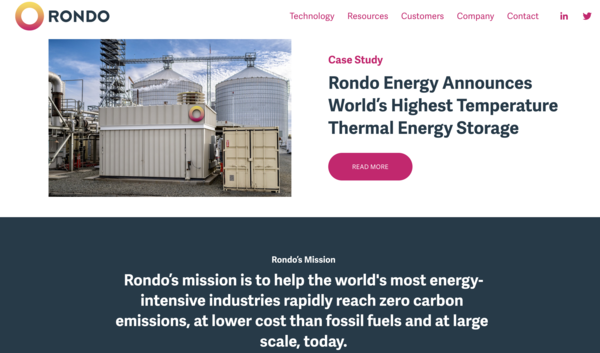 산업용 탈탄소 스타트업 론도 에너지가 지난 16일 산업용 탈탄소 제품인 론도 열 배터리의 글로벌 출시를 가속화하기 위해 6000만달러(약 802억 5000만 원)를 모금했다./ Rondo Energy