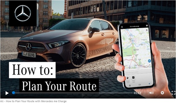  벤츠의 미차지 서비스를 안내하는 동영상의 첫 화면, 자체 앱을 깔아야 한다/홈페이지