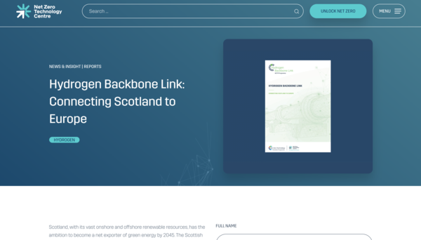 넷제로 기술 센터가 발표한 보고서는 스코틀랜드와 아일랜드, 네덜란드 및 독일 간을 연결하는 수소 백본 링크를 평가한다. / NZTC