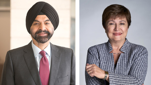 IMF와 세계은행이 공동 성명을 발표하고 개발도상국의 기후 재해와 부채, 디지털 전환을 위해 협력하겠다고 밝혔다./IMF, WB