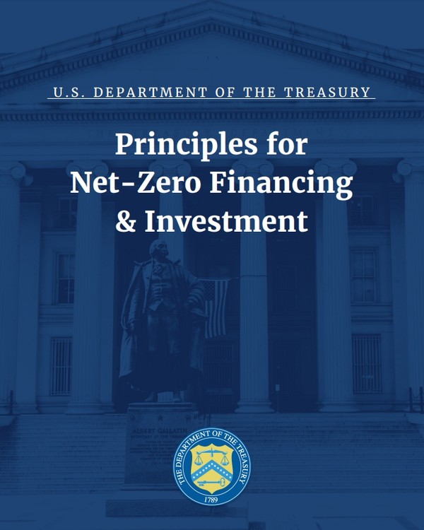  미 재무부가 발표한 넷제로 금융과 투자의 원칙 표시/홈페이지