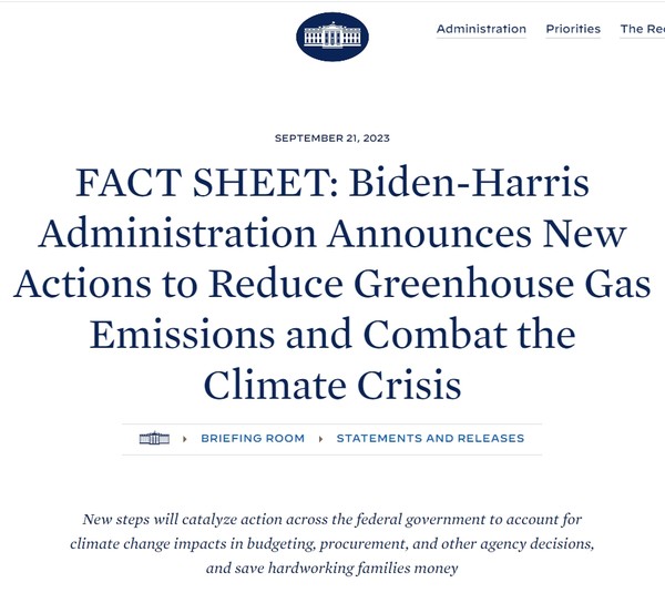 온실가스의 사회적 비용을 정부 집행에 반영한다는 발표/백악관 홈페이지