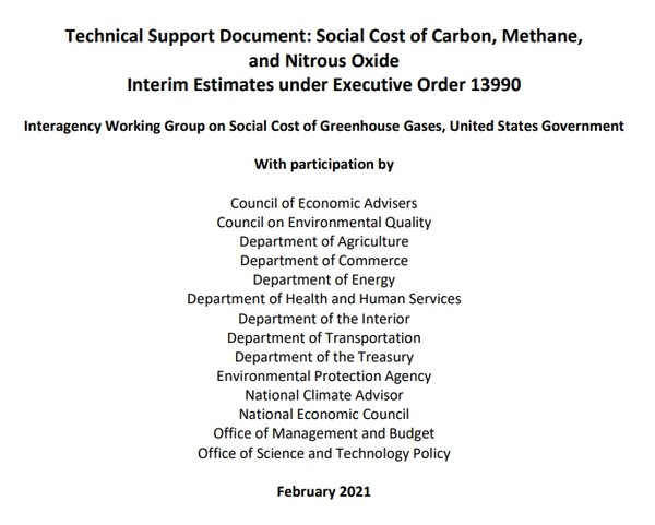  온실가스의 사회적 비용에 대한 기술 지원 문서 표지/백악관 홈페이지
