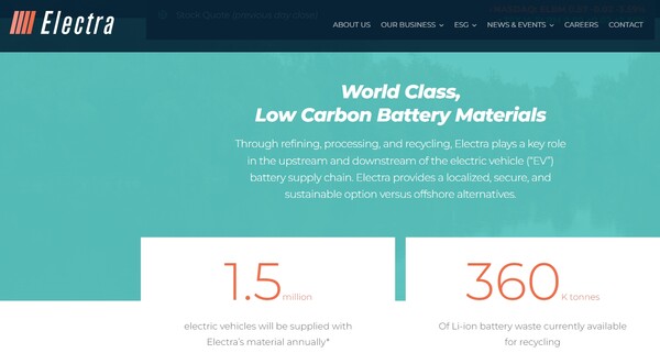 일렉트라 배터리 머티리얼즈의 홈페이지