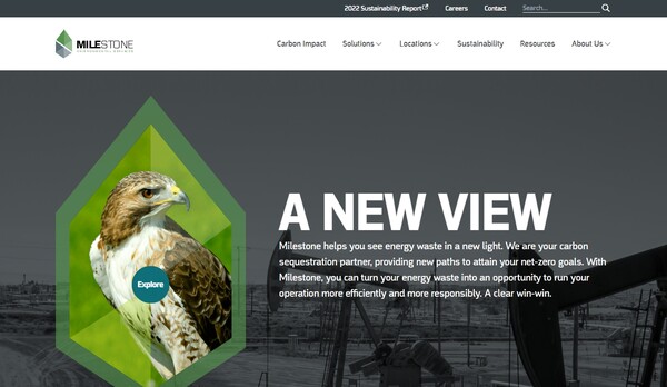  미국 텍사스주 휴스턴에 본사를 둔 환경 서비스 및 탄소 관리 기업 마일스톤의 홈페이지
