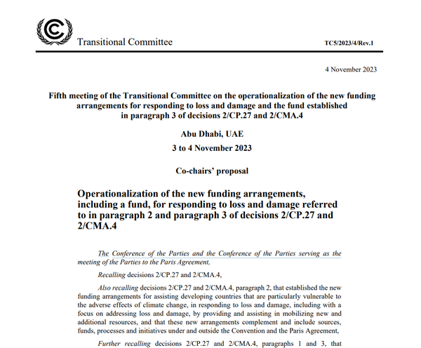 합의문에 따르면 손실 및 피해 금융 자금은 4년 동안 우선 세계은행이 관리하며, 대규모 개발도상국은 물론 미국, EU, 영국 등의 자금원을 활용하게 될 것으로 알려졌다./ UNFCCC