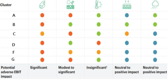 사우스폴 고객사 사례. 기후위험(표 상단 이미지)은 왼쪽부터  산불, 가뭄, 폭염, 홍수, RCP8.5 시나리오/사우스폴