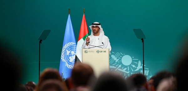 COP28 의장단 기자회견에서 의장인 술탄 알 자베르 박사는 글로벌 탈탄소화 엑셀러레이터(GDA)를 출범한다고 발표했다./ COP28