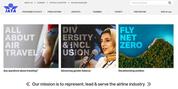  국제항공운송협회(IATA)의 홈페이지