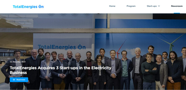  토탈에너지스가 자사 프로그램에 참여한 스타트업 3곳을 인수했다./홈페이지