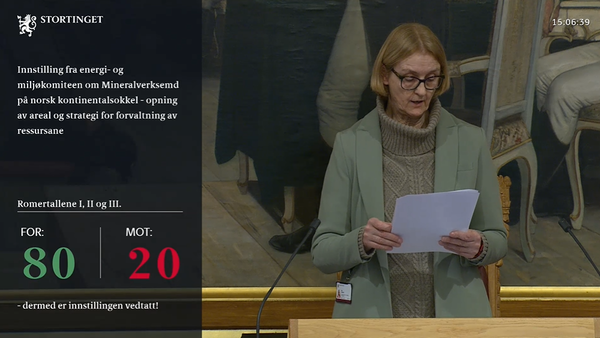 노르웨이 의회가 의회 투표에서 상업적 규모의 심해 채굴을 위해 노르웨이 해역을 개방하겠다는 정부 계획을 채택했다. /Stortinget 영상 캡처