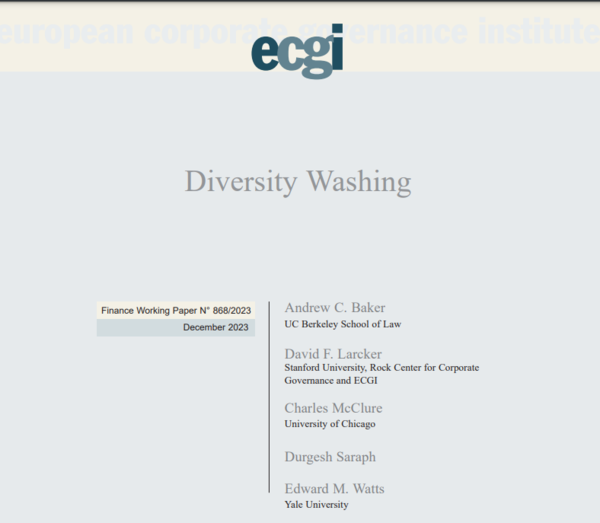 유럽 기업지배구조원 (ECGI)을 통해 발표된 다양성 워싱 연구조사/SSRN