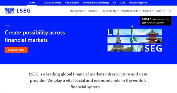  런던증권거래소(LSE)를 운영하는 LSEG의 홈페이지.