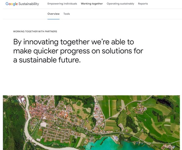  구글의 지속가능성 홈페이지.