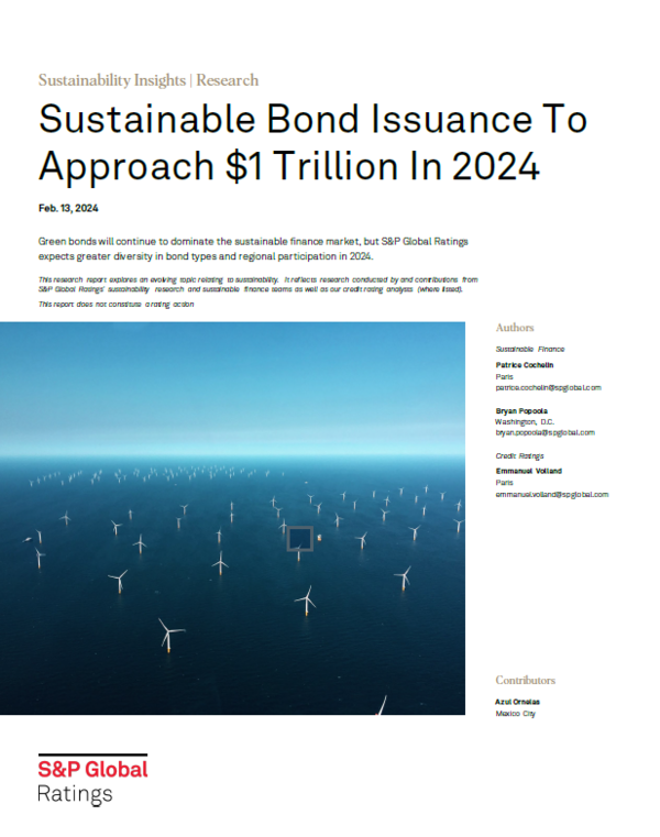 S&P글로벌이 2024년 지속가능채권 시장이 완만히 성장할 것이라고 내다봤다. / S&P 글로벌 