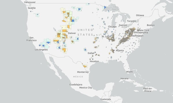  미국내 탄광지역이거나 과거 탄광지역이었던 곳을 표시한 미 에너지부의 지도./홈페이지