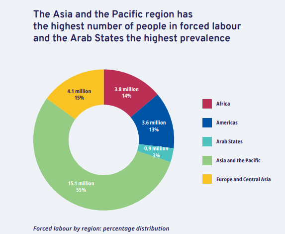세계 강제노동의 지역별 비중/ILO