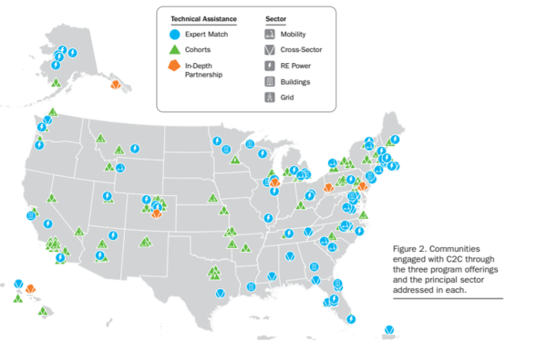 미국 에너지부가 수행 중인 지역사회 에너지 전환 프로젝트 현황 지도/NREL