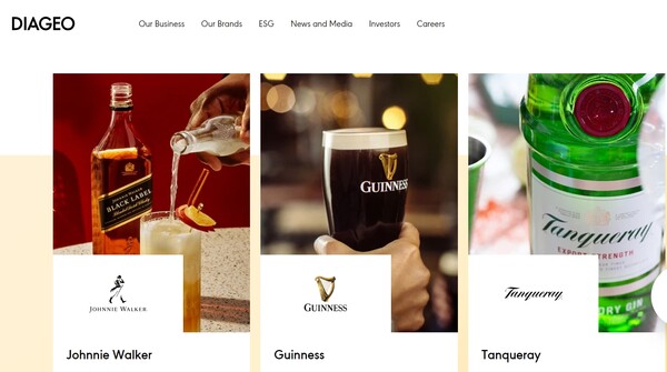  세계에서 가장 큰 주류 회사 중 하나인 디아지오의 홈페이지.