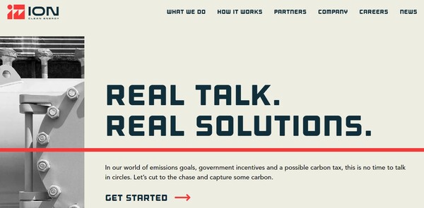   셰브론과 함께 탄소포집 사업에 나서는 ION 클린에너지의 홈페이지.