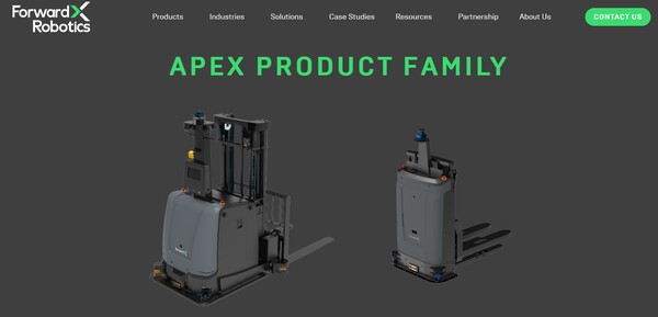  포워드X가 BYD에 납품한 에이펙스 시리즈. 사람이 없이 자율주행하는 지게차다./포워드X 홈페이지.