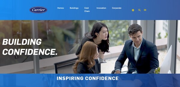  에어컨을 최초로 발명한 기업, 캐리어 글로벌의 홈페이지.