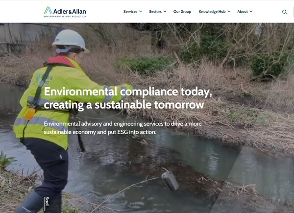  영국의 환경 리스크 관리 서비스기업 아들러앤앨런의 홈페이지.