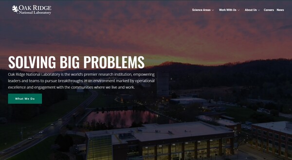 미국 에너지부 산하 오크리지 국립연구소의 홈페이지.
