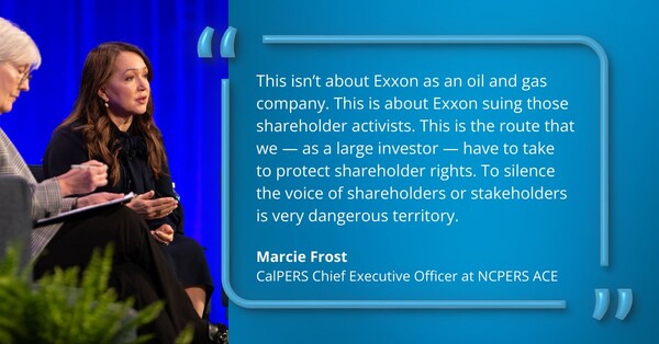 캘퍼스의 CEO 마시 프로스트는 이번 조치가 주주들의 권리를 위협하는 행동에 관한 것이라고 전했다./ CalPERS X