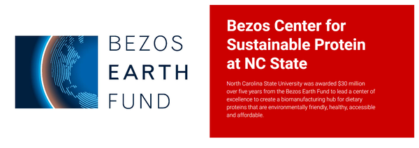 베조스 어스 펀드는 노스캐롤라이나 주립대학교를 첫 번째 베조스 지속가능한 단백질 센터로 지정하고 보조금을 지원한다고 발표했다./ 노스캐롤라이나 주립대학