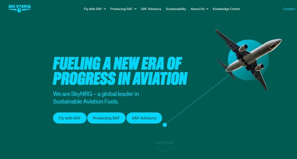  SAF 전문 기업, 스카이NRG의 홈페이지.