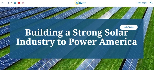  태양산업협회(SEIA)의 홈페이지.
