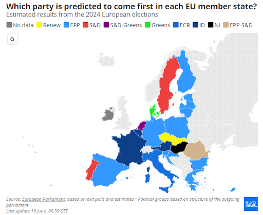 EU회원국별 우세 정당 지도/유로뉴스