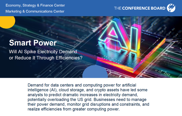 글로벌 싱크탱크 컨퍼런스 보드(The Conference Board)는 새로운 보고서 ‘스마트 파워: AI가 전력 수요를 급증시킬 것인가 아니면 효율성을 통해 감소할 것인가’를 통해 AI와 전력망에 대한 분석을 내놓았다./ 컨퍼런스 보드