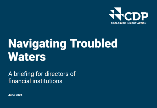 CDP 보고서 ‘문제 수역 탐색: 금융기관 경영진을 위한 브리핑’ 표지 / CDP
