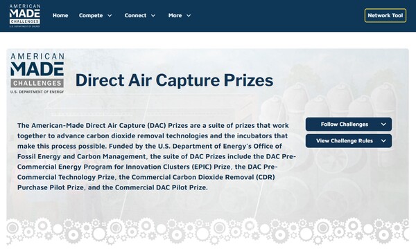  미국 에너지부가 주도하는 DAC기술 상용화를 위한 상금 대회를 운영하는 사이트.