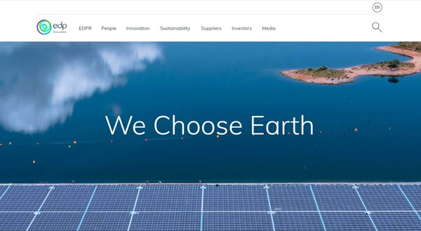  스페인에 본부를 둔 재생에너지 기업 EDPR(EDP Renewables)의 홈페이지.