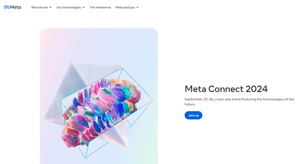 메타의 홈페이지.