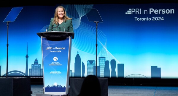 크리스티아 프리랜드 재무장관이 UN PRI 컨퍼런스에서 지속가능한 투자 가이드라인과 기후 공시 의무화에 대한 소식을 전했다./소셜네트워크 X, 크리스티아 프리랜드 재무장관 페이지