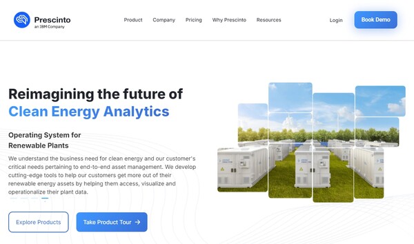  IBM이 인수한 인도의 재생 에너지 자산성능관리 소프트웨어 업체 프레신토의 홈페이지.
