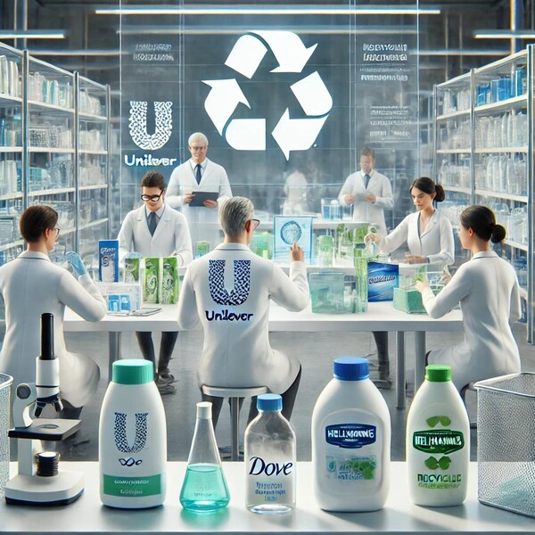 유니레버는 2021년 글로벌 패키징 연구센터를 설립한 이후 약 3000개 이상의 소재를 연구했다며, 15일(현지시각) 지속가능전문미디어 트렐리스가 보도했다. / 챗gpt 이미지
