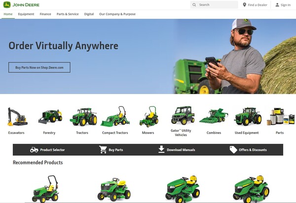  미국에서 농기계를 생산하는 디어(Deere & Co.)의 홈페이지.