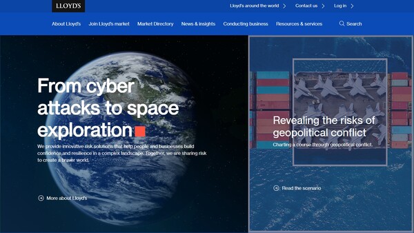  1688년에 설립된 세계 최고의 보험상품 거래소인 영국의 로이드(Lloyd's)의 홈페이지.
