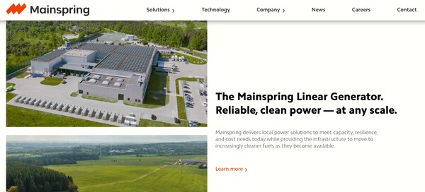  메인스프링 에너지의 홈페이지.