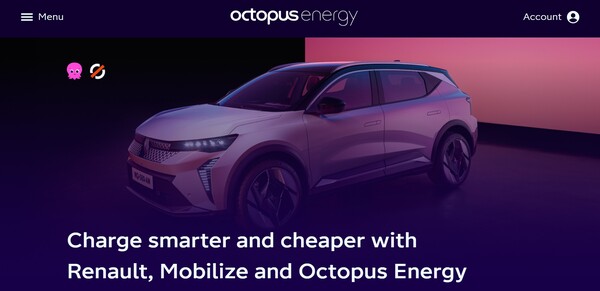  르노 영국지사와 옥토퍼스 에너지의 협업을 안내하는 옥토퍼스 에너지의 홈페이지.