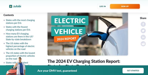 미국의 각 주별로 전기차 인프라를 조사해서 보고서를 발표한 주토비의 홈페이지.